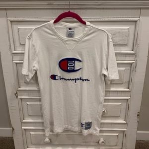 Mens Champion 100th anniversary white tee shirt